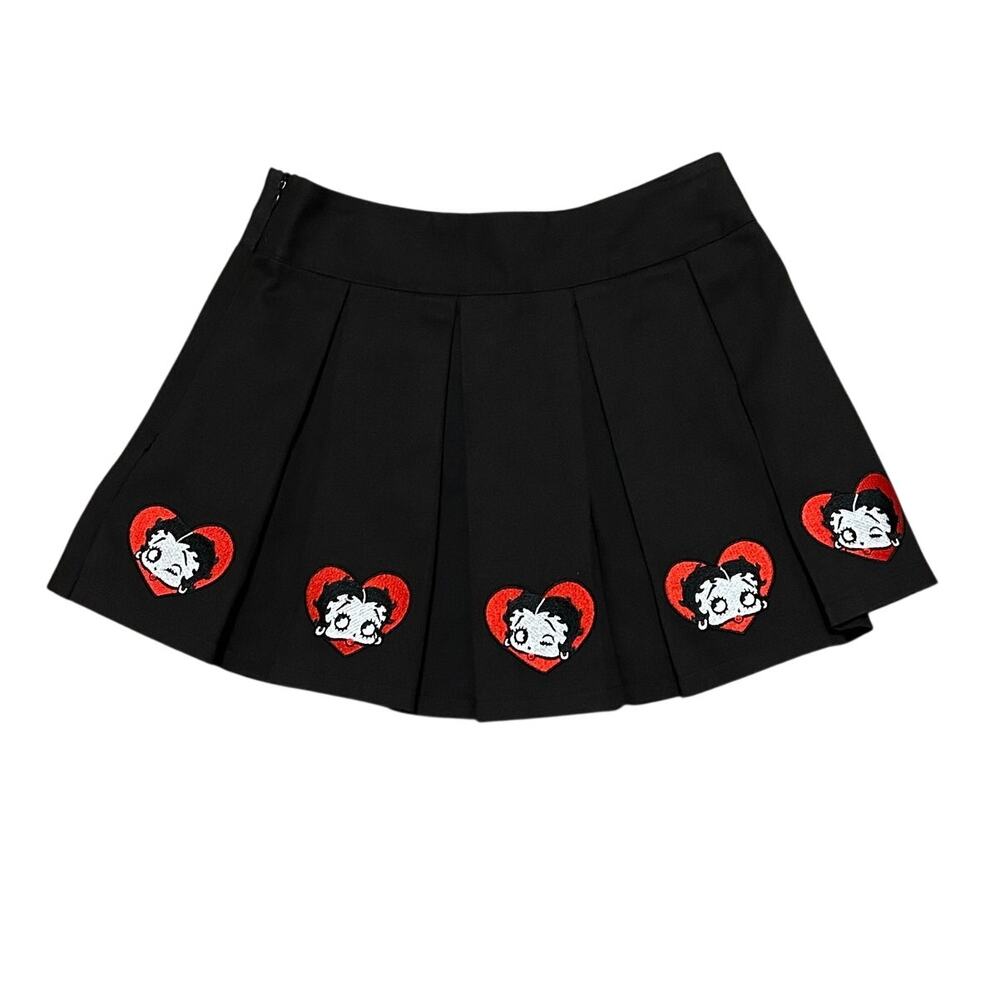 Dolls Kill x Betty Boop Pleated Skirt Black XXS Embroidered 2021 Goth Y2K - Picture 3 of 8